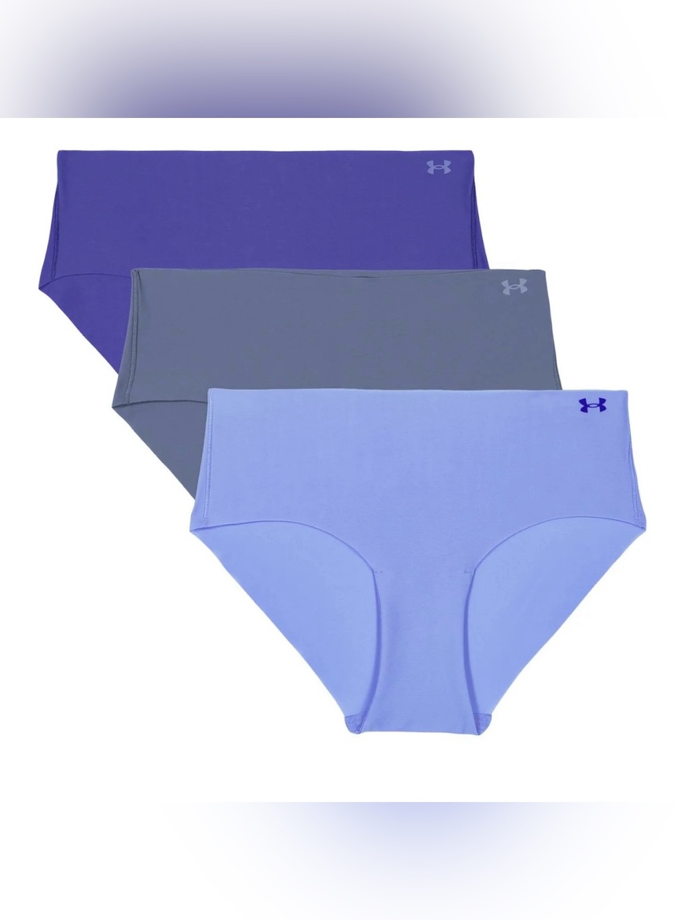 New Under Armour Pure Stretch Women’s 3 Pack No Show Hipster Blue/Purple Size XL